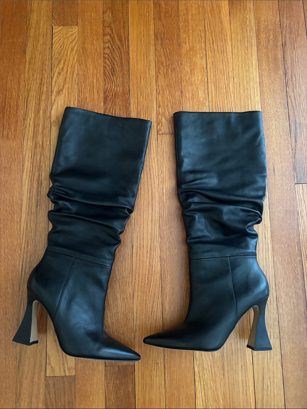 Vince Camuto Black Slouchy Pointed-Toe High Heel Mid-Calf Boots